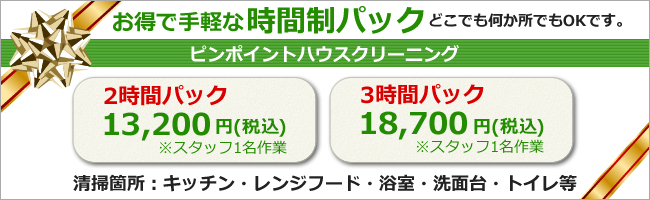 お得な時間制ハウスクリーニングパック。ギフト・プレゼントにも。